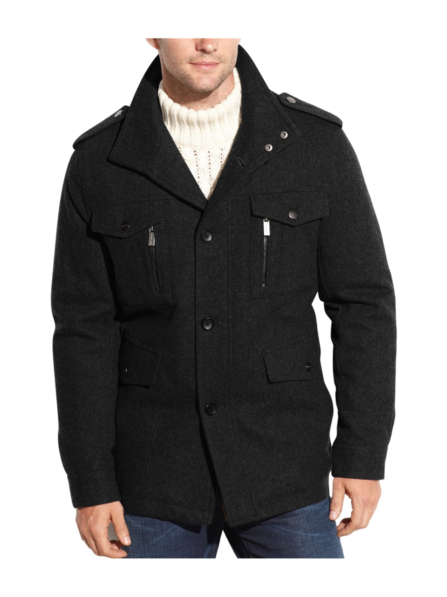 Michael Kors Mens Wool Blend Pea Coat black 3XL