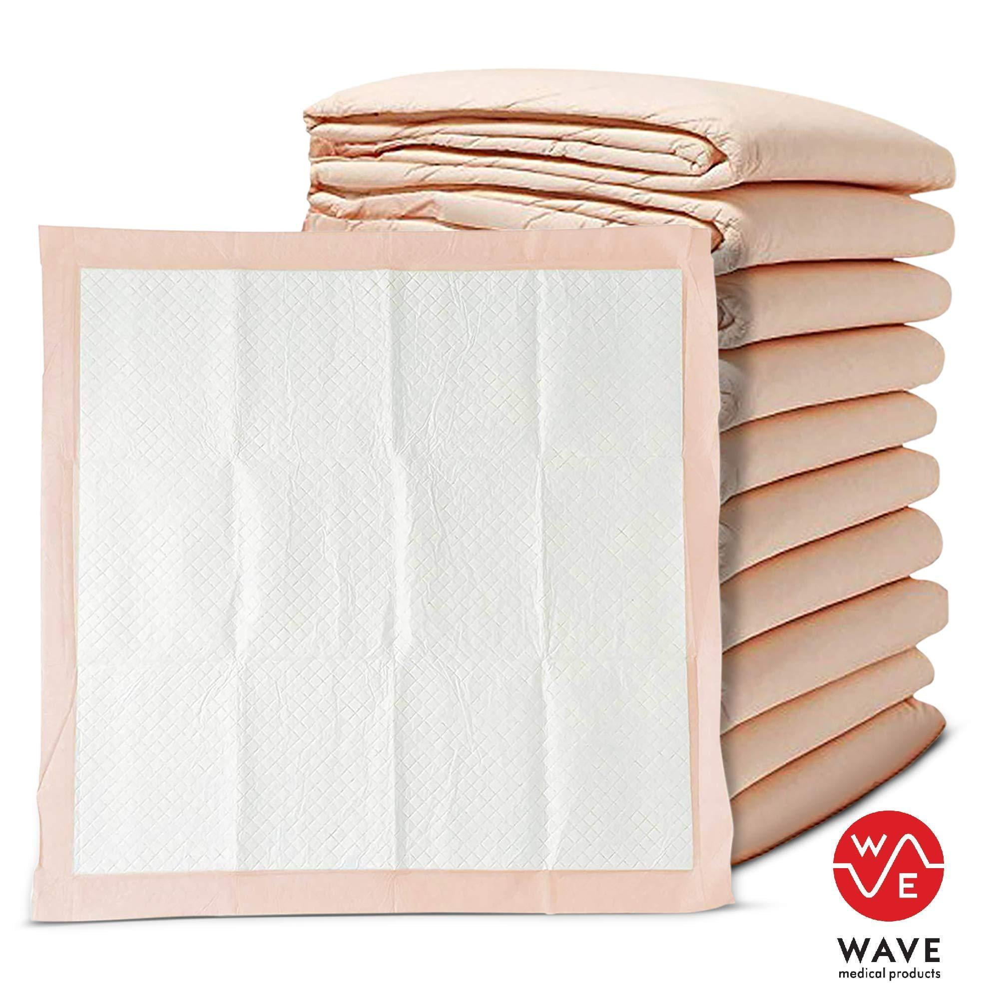 Wave Medical Disposable Incontinence Pads (100-Count) Bed Covers for Women, Men, Elderly, Kids | 6-Layer Super Absorbent Protection | Urine, Accidents, Liquid | Large 30” x 36