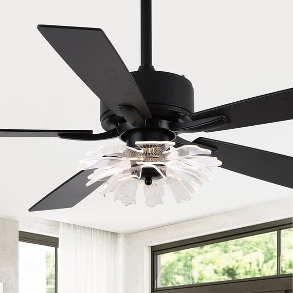 Parrot Uncle 52" Modern Black 3CCT LED Ceiling Fan with Remote Control, Dimmable, Elegant Floral Open Shade, Double-Sided Blades, for Living Room & Bedroom