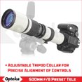 thumbnail image 4 of Opteka 500mm/1000mm f/8 Manual Telephoto Lens for Canon EF EOS 90D, 80D, 77D, 70D, 60D, 60Da, 1Ds, Mark III II 7D, 6D, 5D, 5DS, Rebel T8i, T7i, T7s, T7, T6s, T6i, T6, T5i, T5, T4i, SL3, SL2 (White), 4 of 11