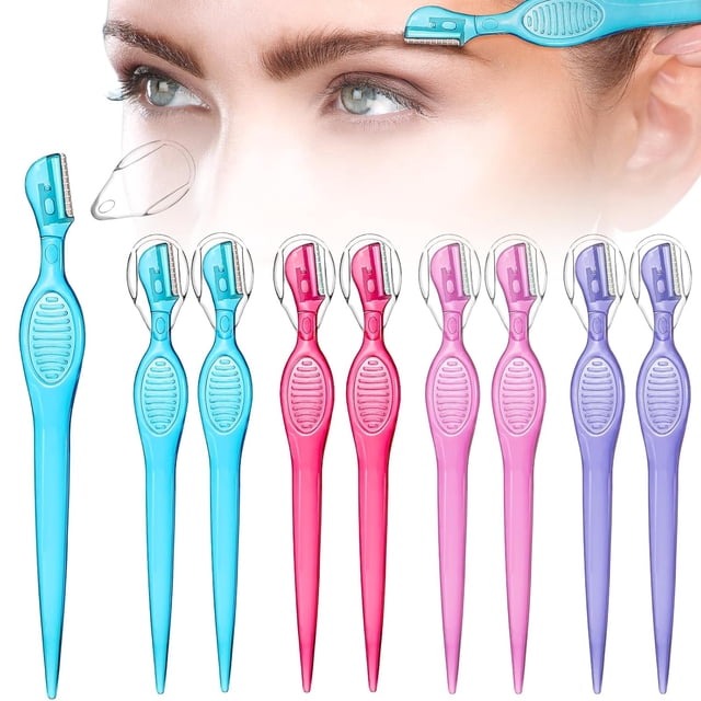 8 Pcs Eyebrow Razor for Women Small Face Razors Shaver Trimmer Facial Hair Removal Eyebrow Shaper with Stainless Steel Blade Safety Cover for Peach Fuzz Lip Dermaplaning Tool, 4 Colors