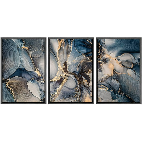 wall26 Framed Canvas Print Wall Art Set Blue Pastel Paint Stroke Landscape Abstract Shapes Illustrations Modern Art Bohemian Decorative Multicolor for Living Room, Bedroom, Office - 24"x36"