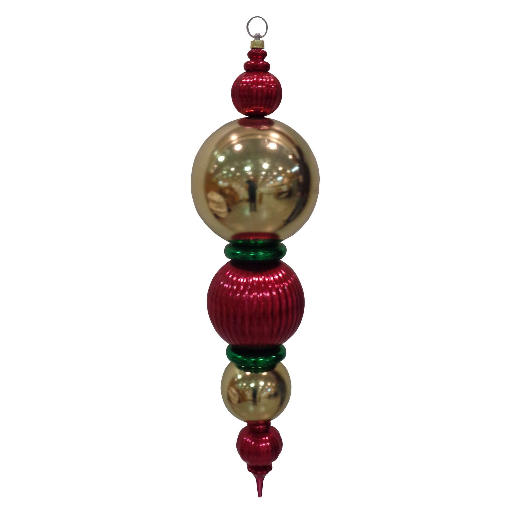 Multipiece Finial Shatterproof Large Ornament, 38", Red Gold Green