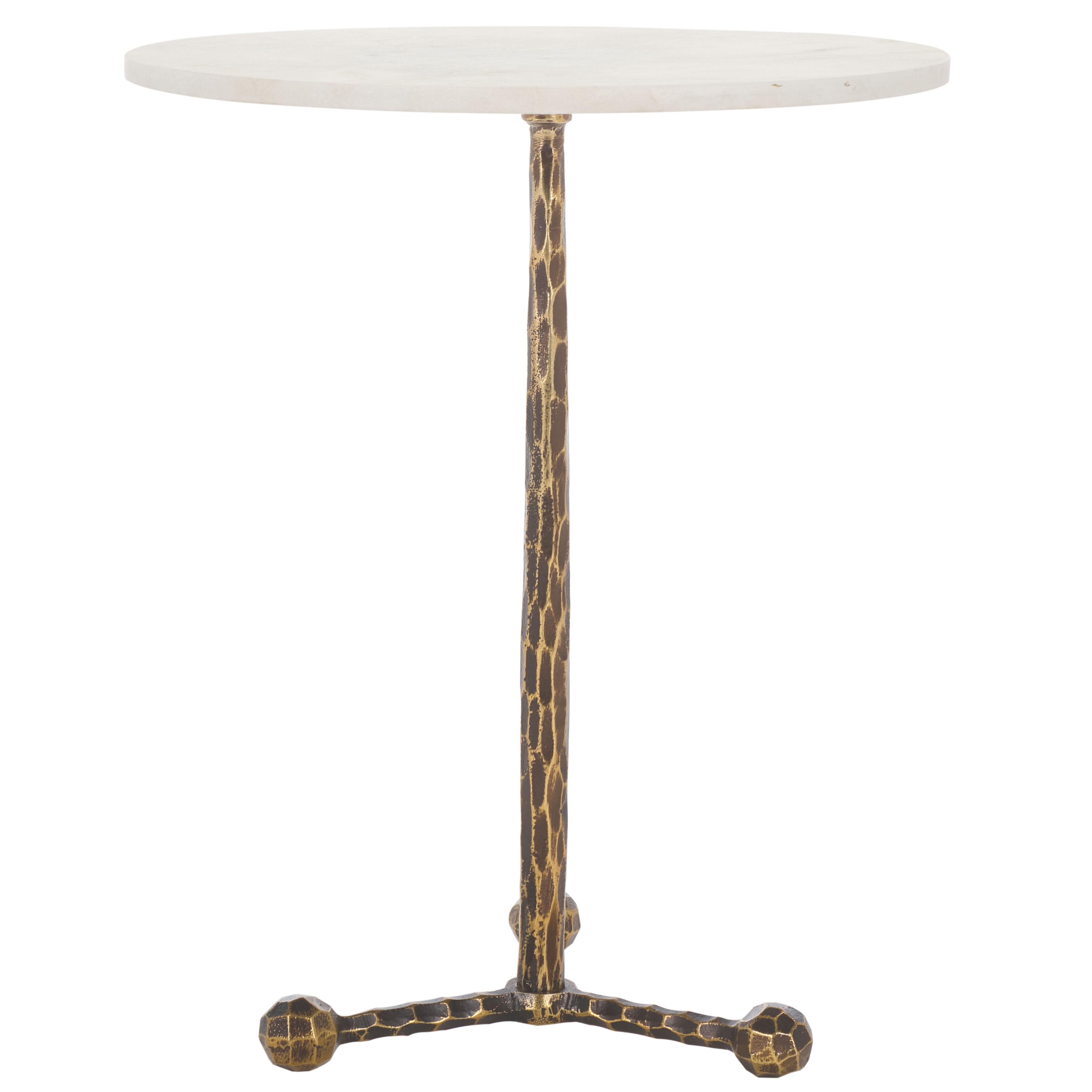 Safavieh Sizia Round Metal and Marble Coastal End Table, White/Antique Brass