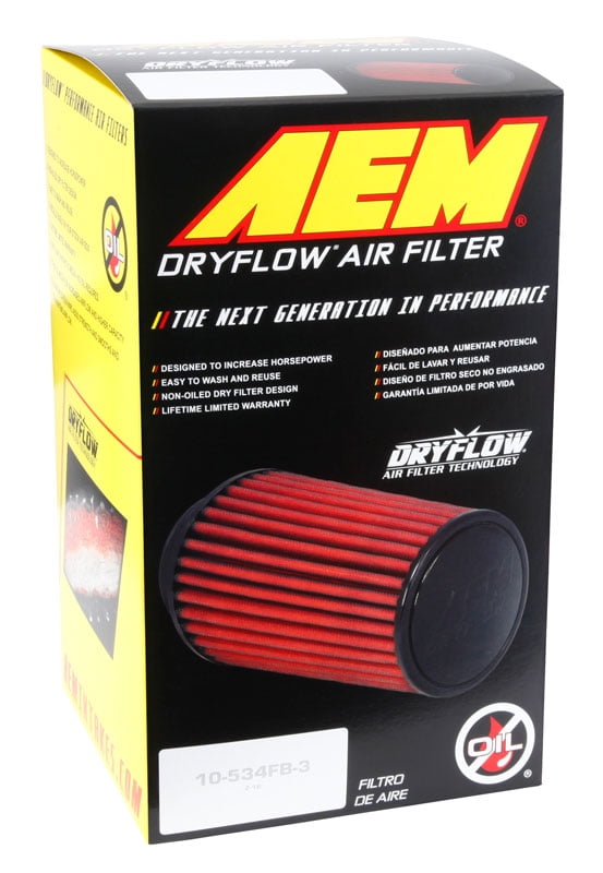 Base; 5.125 in AEM 21-2059BF Universal DryFlow Clamp-On Air Filter: Round Tapered; 4 in Top 152 mm 102 mm Height; 6 in 233 mm 130 mm Flange ID; 9.188 in 