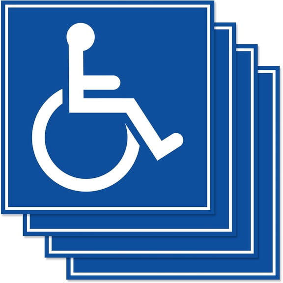 Handicap Symbol Stickers, Self Adhesive Weatherproof Vinyl Decals, Blue, 6" Square (Pack of 4)
