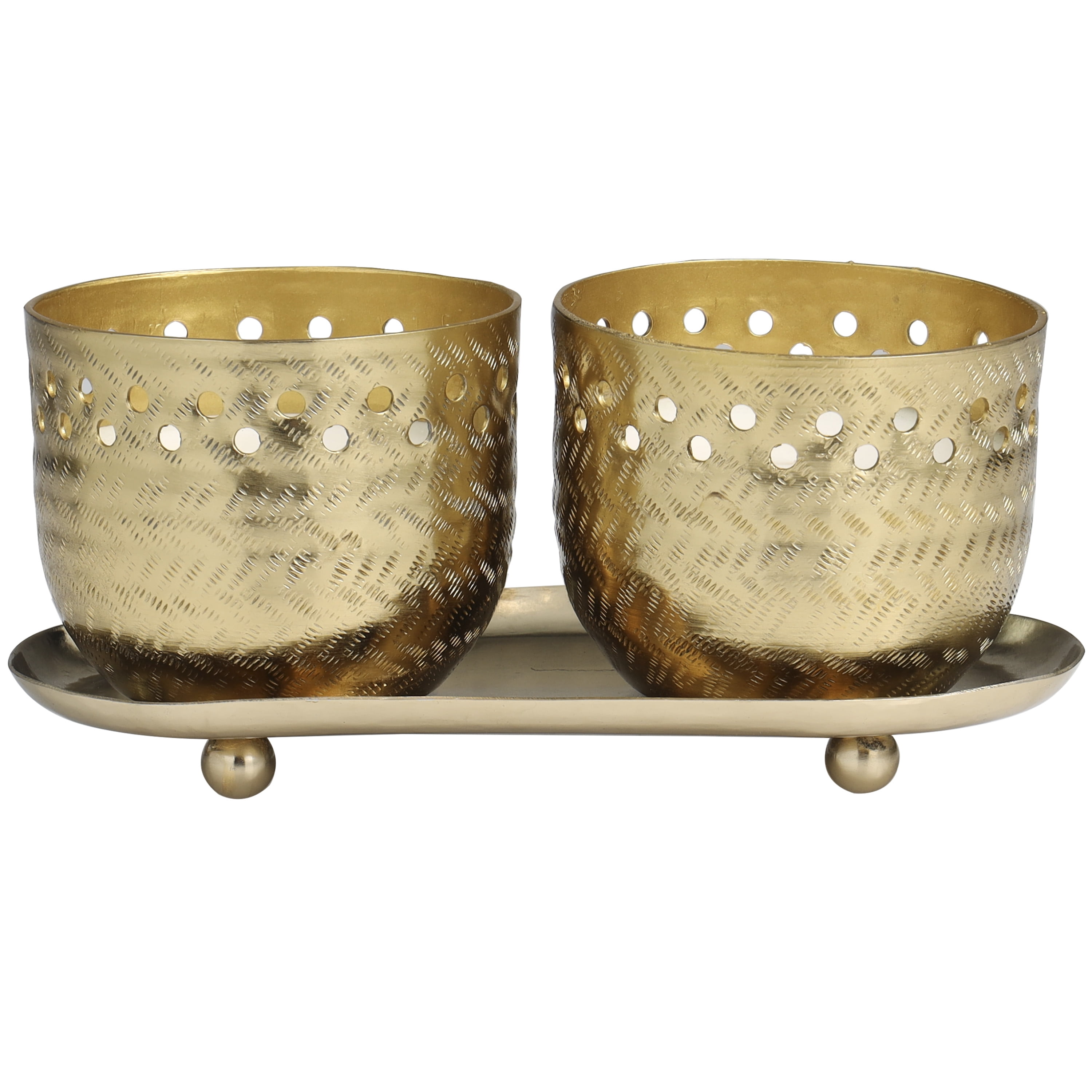 CosmoLiving by Cosmopolitan 2 Holder Gold Metal Egyptian Mint Scented Cutout Spotted 7 oz 1 Wick Candle with White Wax, (Set of 2)