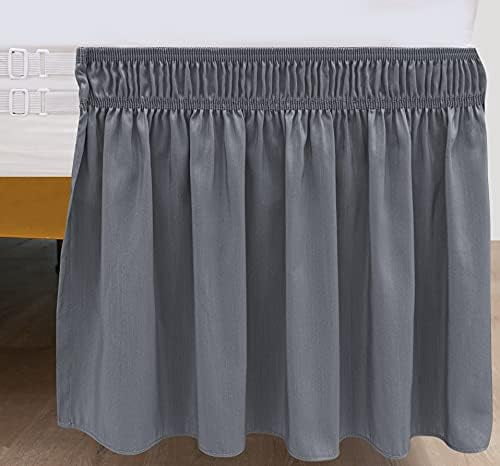 Wrap Around Bed Skirts with Split Corners for Full Beds 15" Drop, Dark Grey Adjustable Elastic Dust Ruffles Easy Fit Wrinkle Resistant Silky Luxurious Fabric Machine Washable