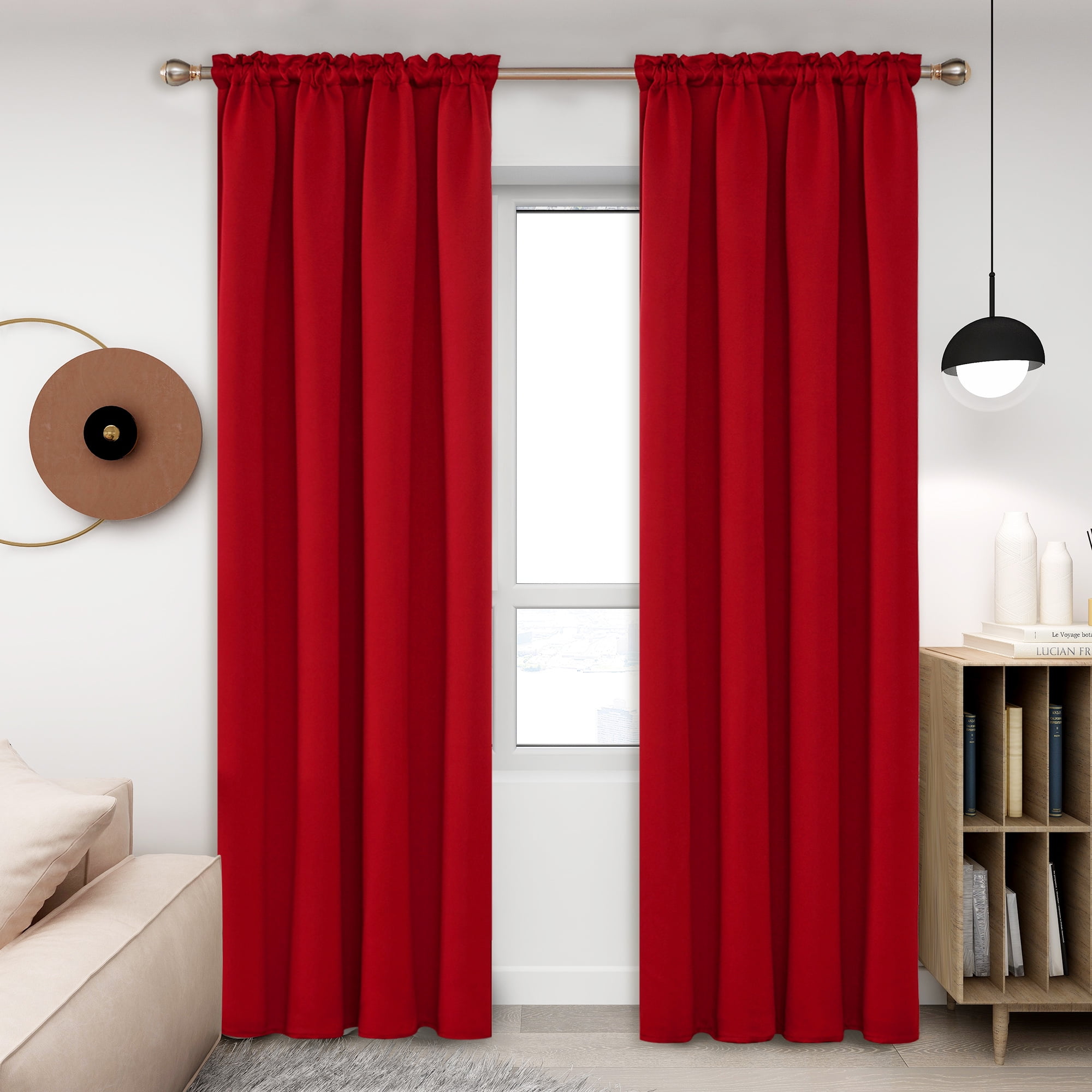 Deconovo Red Blackout Curtains Rod Pocket Curtain Panels Thermal Insulated Curtains for Sliding