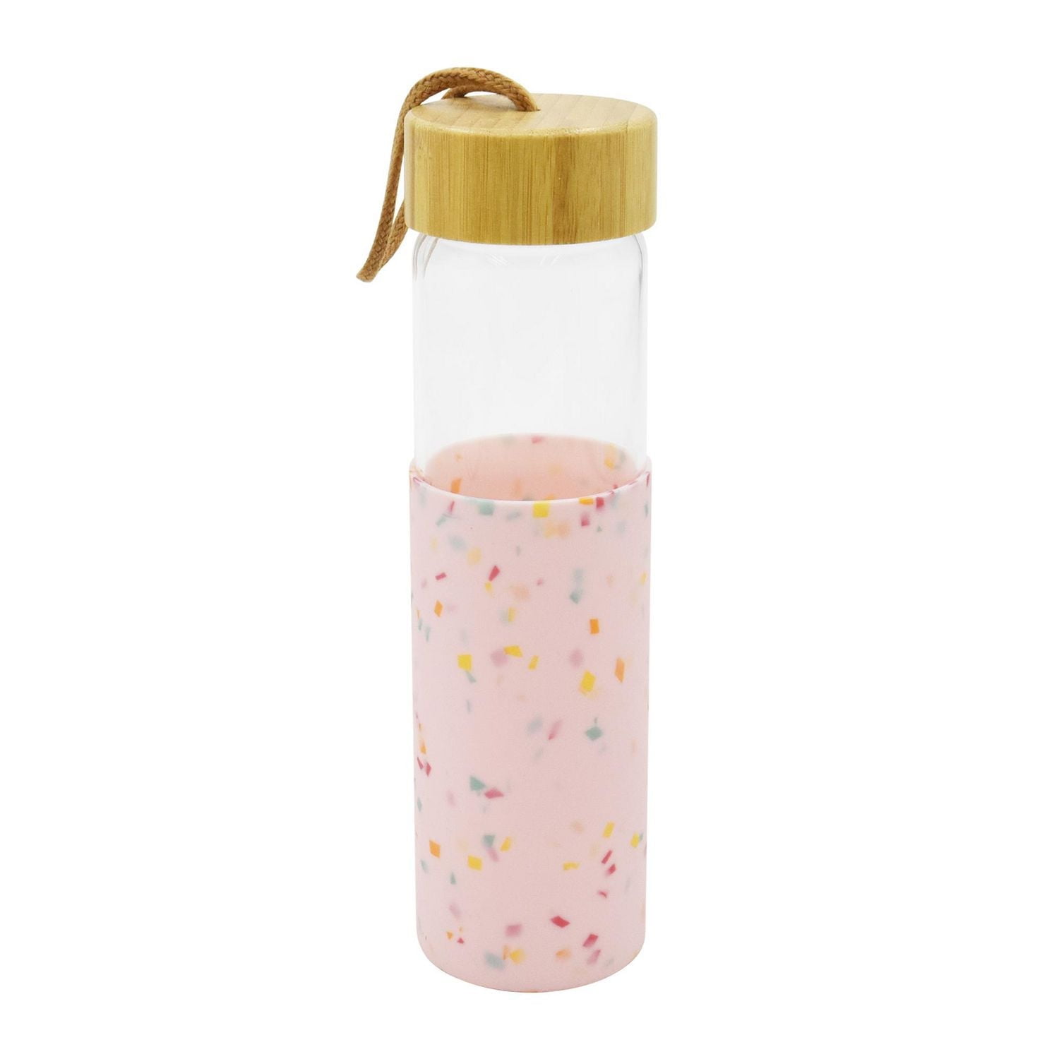 Bouteille d'eau en verre rose Hometrends avec manchon en silicone, 20 oz, 1 pièce