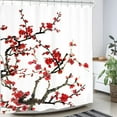 thumbnail image 5 of Plum Shower Curtain Cherry Blossom Aesthetic Watercolor Floral 72Wx84H Inch Extra Long Red Traditional Weeping Flower Japanese Branch Ink Asian Waterproof Polyester Fabric Bathroom Bathtub, 5 of 6