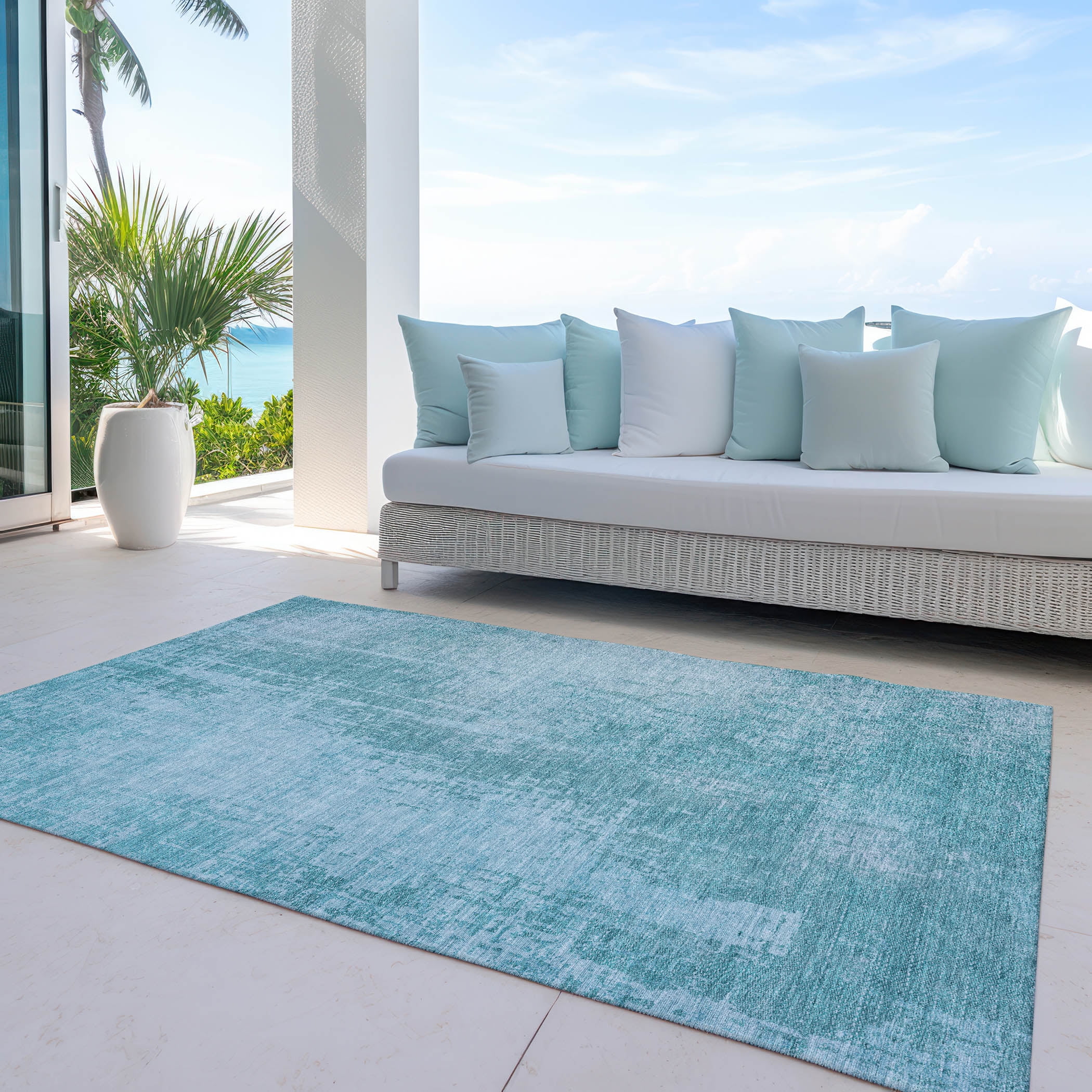 Addison Rugs Chantille Indoor/Outdoor Transitional Modern Aqua Washable Rectangle Rug, 10' x 14'