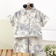 thumbnail image 2 of mgoYE Boy's 2 Pieces Cotton Linen Set Casual Button Shirts Short Sleeve Beach Shorts Summer Outfits|White 2-3 Years, 2 of 7