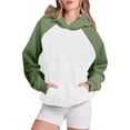 thumbnail image 2 of Jinhomg Womens 2025 Trendy Hoodies Casual Color Block Raglan Sleeve Sweatshirt Fall Loose Comfy Long Sleeve Pullover Tops with Kangaroo Pocket Limited Time Deal Mint Green M, 2 of 5