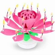 PMU Birthdays Lotus Flower Musical Birthday Candle Spinning Birthday Cake Decoration Pink pkg/3
