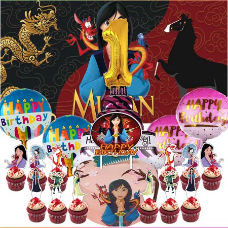 Mu lan Princess Party Supplies Decor 1st Kit Balloons Birthday Cake Topper Banner Backdrop Decorations