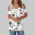 thumbnail image 2 of Olyvenn Sexy Cold Sholuder Tops for Women Casual V Neck Cute Blouse Boho Floral Print Short Sleeve Shirts Ladies Tunic Tshirt Multicolor M, 2 of 6