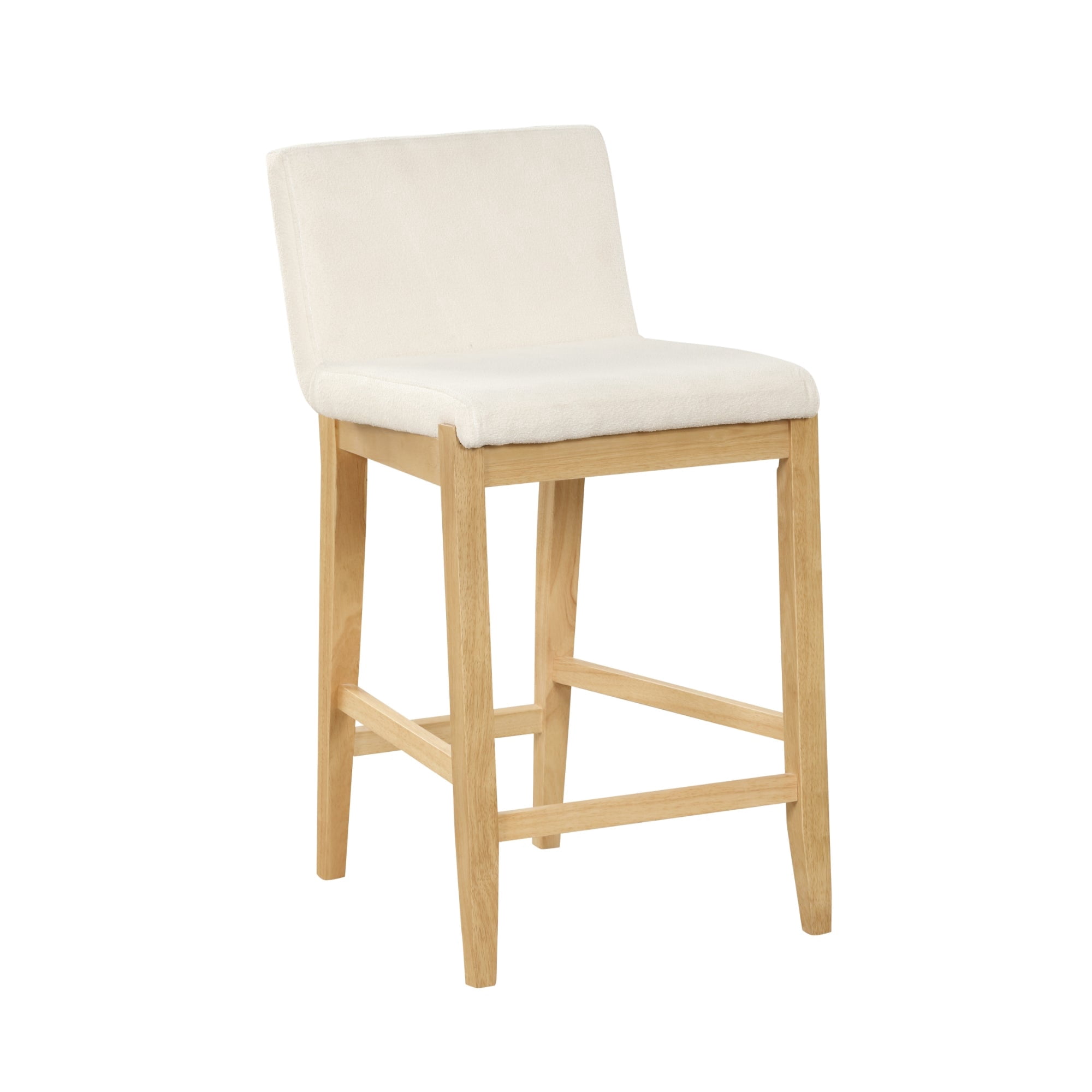 Nathan James Gracie Modern Counter Height Bar Stool with Back, Counter Stool Upholstered Chair with Natural Textured Linen and Brushed Wooden Legs, White/Light Brown, Set of 2