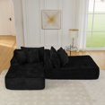 thumbnail image 4 of Black Velvet Two-Seater Lazy Sofa Lounge Chair - No Assembly Required, High-Density Foam Filled, Modern Fluffy Couch for Living Rooms &amp; Bedrooms, Easy Move Design, 4 of 8