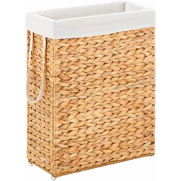 Slim Laundry Hamper, Handwoven Natural Water Hyacinth Basket