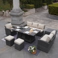 thumbnail image 2 of Outdoor 7-Piece Patio Conversational Sofa Set with Gas Firepit and Ice Container Rectangle Dining Table, Gray, 2 of 6