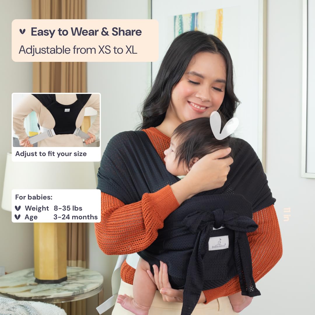 BabbleRoo Baby Wrap Carrier, Adjustable Newborn to Toddler, Black photo 7