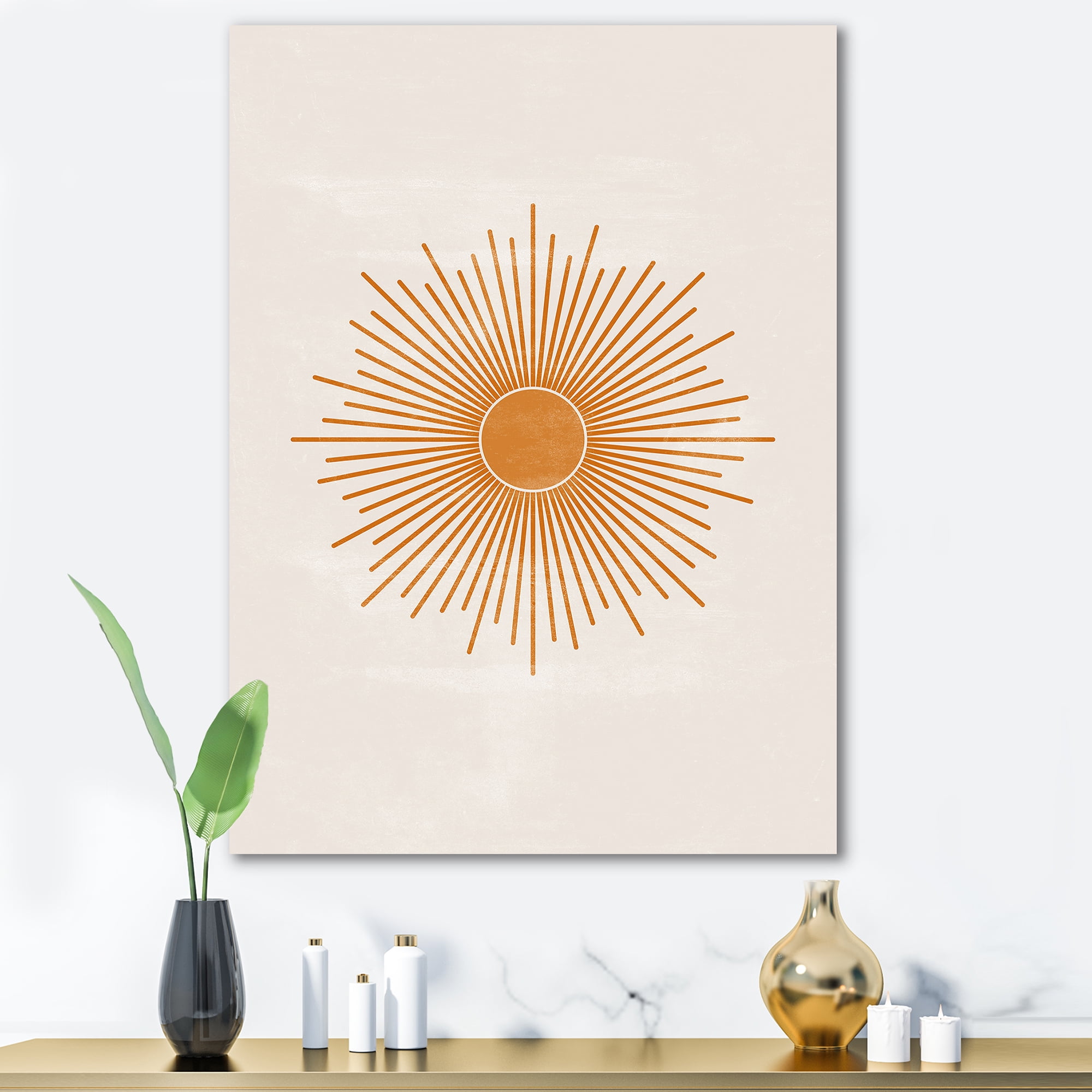Designart ' Orange Sun Print On Beige II ' Modern Canvas Wall Art Print
