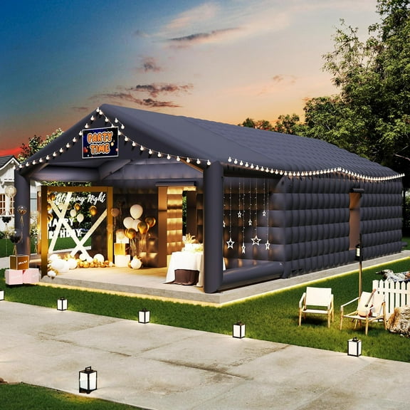 Jocisland 39x20x14 ft Large Black Inflatable Night Club Tent for Adults, Inflatable Nightclub with 2 Side Doors Gazebo Event House
