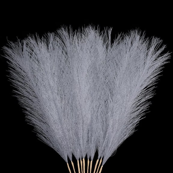 1set 10 Pcs Pampas Grass Gray Pampas Grass Decor Short Artificial Fluffy Pampas Grass Fake Pampas Bulrush Bouquet Plants Vase Filler for Home Wedding Party Table Boho Decoration 17Inch Gray