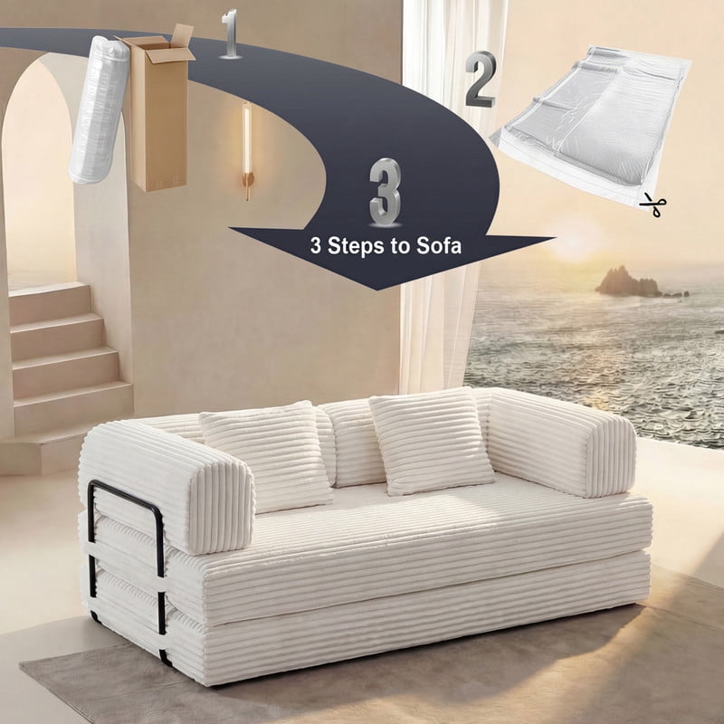 Compression Folding Boneless Sofa, Convertible Floor Sleeper Sofa, Futon Couch Bed, Modular Foam Frame Loveseat