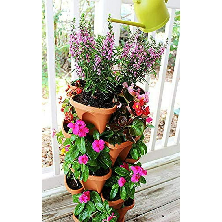 Nature Spring Stacking Planter Tower - 3-Tier Indoor or Outdoor Vertical  Planter for Flowers, Herbs, and Vegetables - Sand Stone