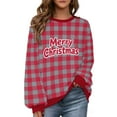 thumbnail image 2 of Nmnitkp Womens Tops Christmas Vintage Plaid Printed Letter Printing Round-neck Casual Sporty Long-sleeved Fleece Sweatshirt Tops Gray,2XL, 2 of 9