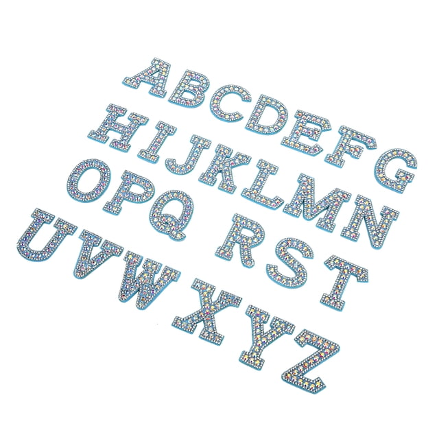 Parches de diamantes de imitación azules AZ 26 letras inglesas para ropa, apliques, pegatinas