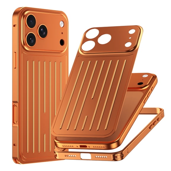 Allytechgroup Rugged Case for Apple iPhone 17 Pro 6.3", Slim Fit Metal Alloy Frame Shockproof Phone Case for Women Men, Orange
