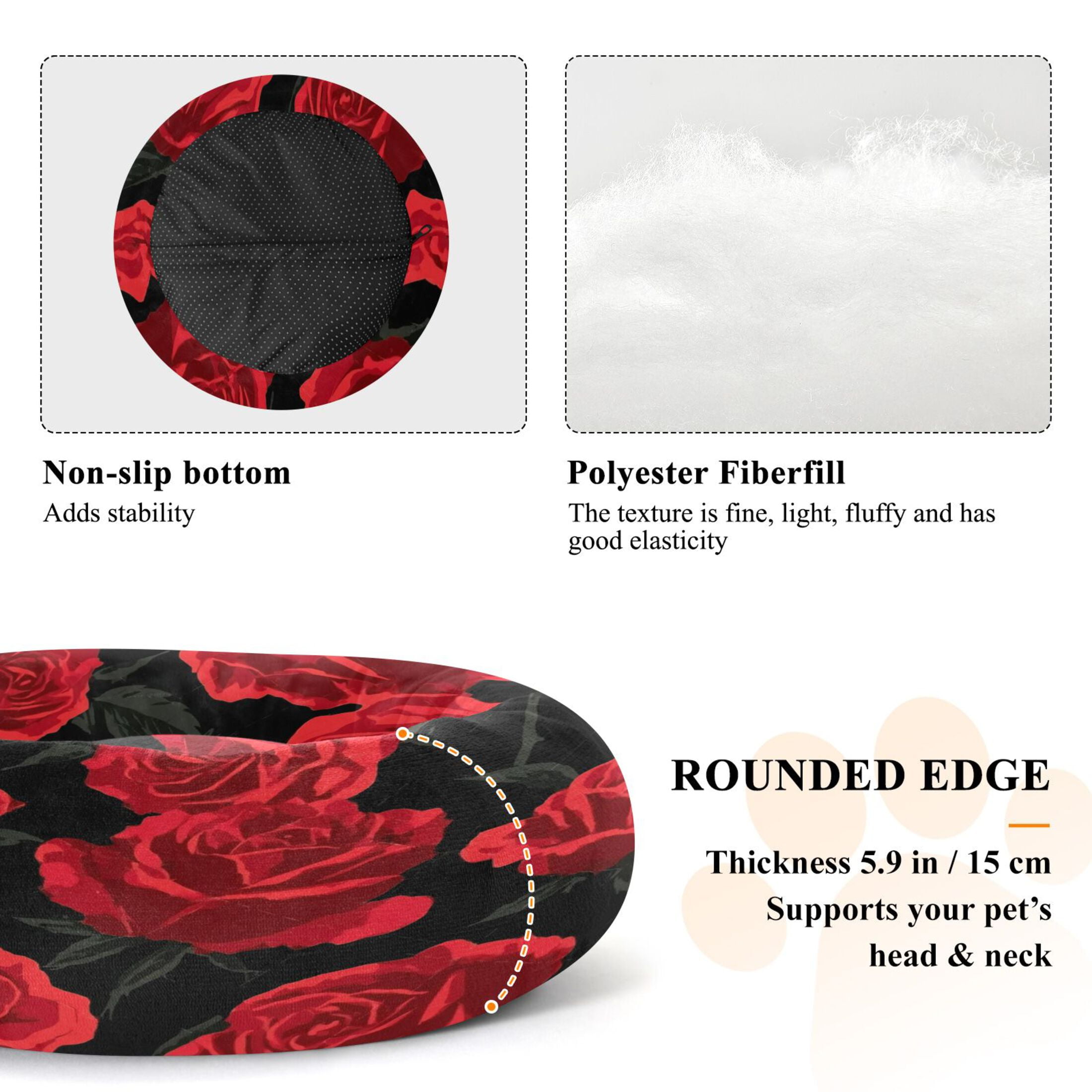 Iauyy Pet Couch Donut Cat Bed for Indoor Cats/Small Dogs Washable & Machine with Non-slip Bottom Calming Cat Furniture, Black and Red Roses (M)