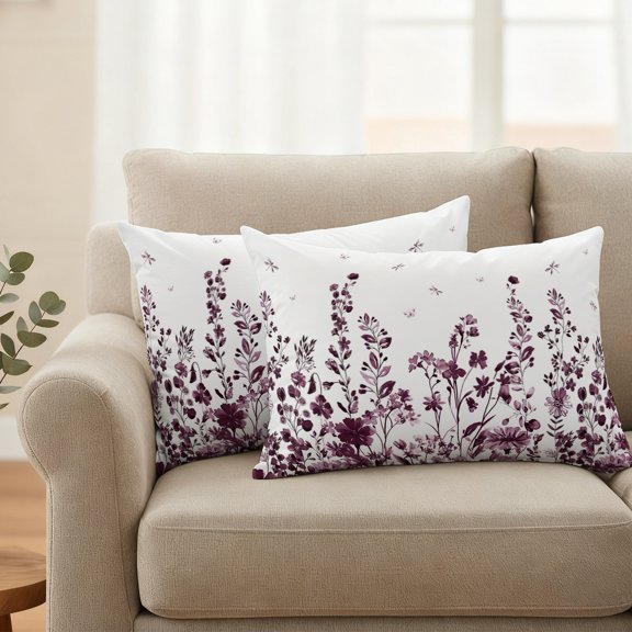 Outdoor Pillow Cover 20x12in Set of 2, Farm Flower Leaf Dark Red Ink Style Waterproof Decorative Throw Pillow Cover for Couch Sofa, Still Life Pillowcase Cushion Cases for Patio Garden