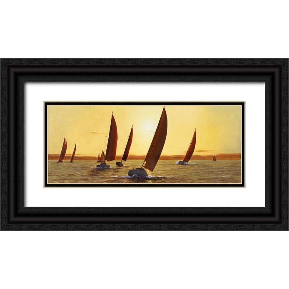 Romanello Diane 32x15 Black Ornate Wood Framed with Double Matting Museum Art Print Titled - Sailing-Sailing