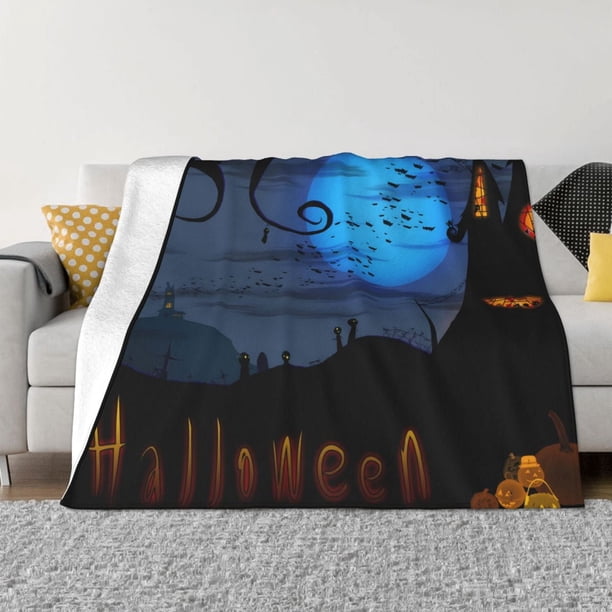 Manta con estampado de Halloween, calabaza, murciélago, fantasma, bruja y castillo: franela suave para la siesta, colcha, manta para aire acondicionado, tapiz decorativo, alfombras de juego para