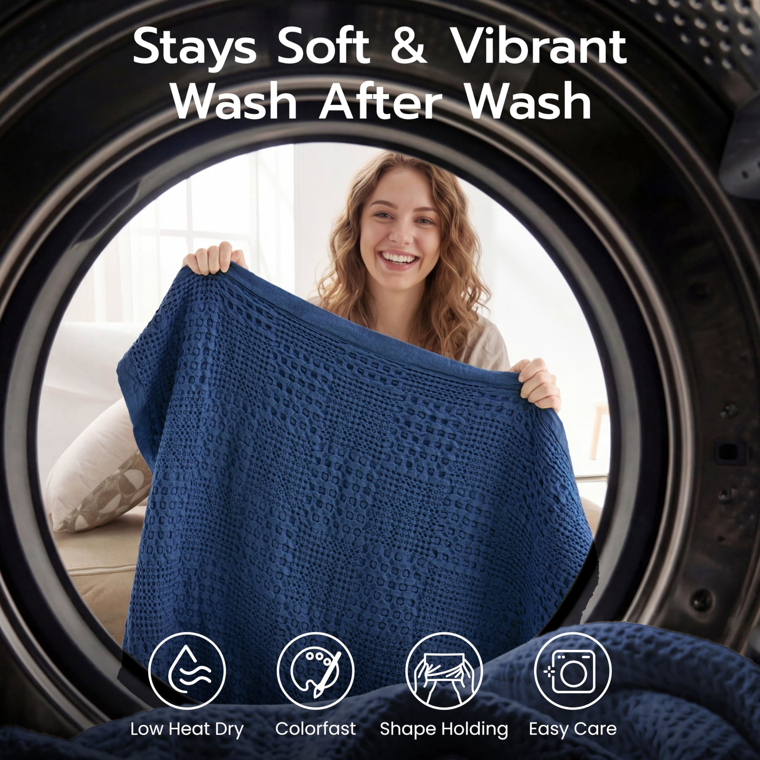 Joyfy Waffle Blanket - Turkish Cotton Soft Navy Blanket