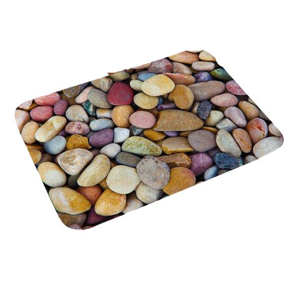 KYAIGUO 15.8x23.6inch Non Slip Bathing Shower Mat Flannel Shower Rugs Washable Bath Mat Door Floor Mat Printed Pebble Cobble Stones Bathroom Mat