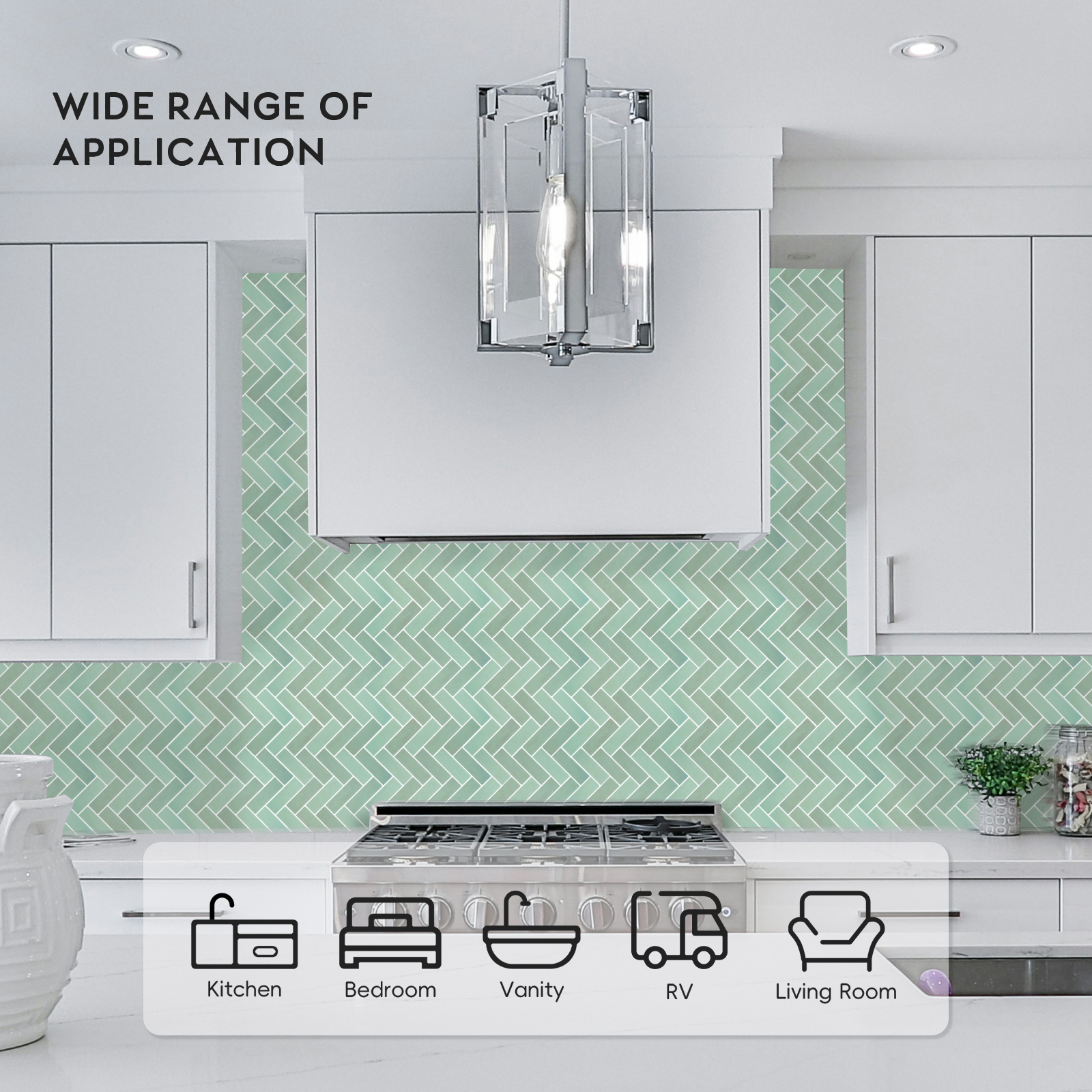 HOMEART Herringbone Peel and Stick Backsplash, 10-Sheet Self Adhesive 3D Stick on Wall Tiles for Kitchen Bathroom (Sage Green)