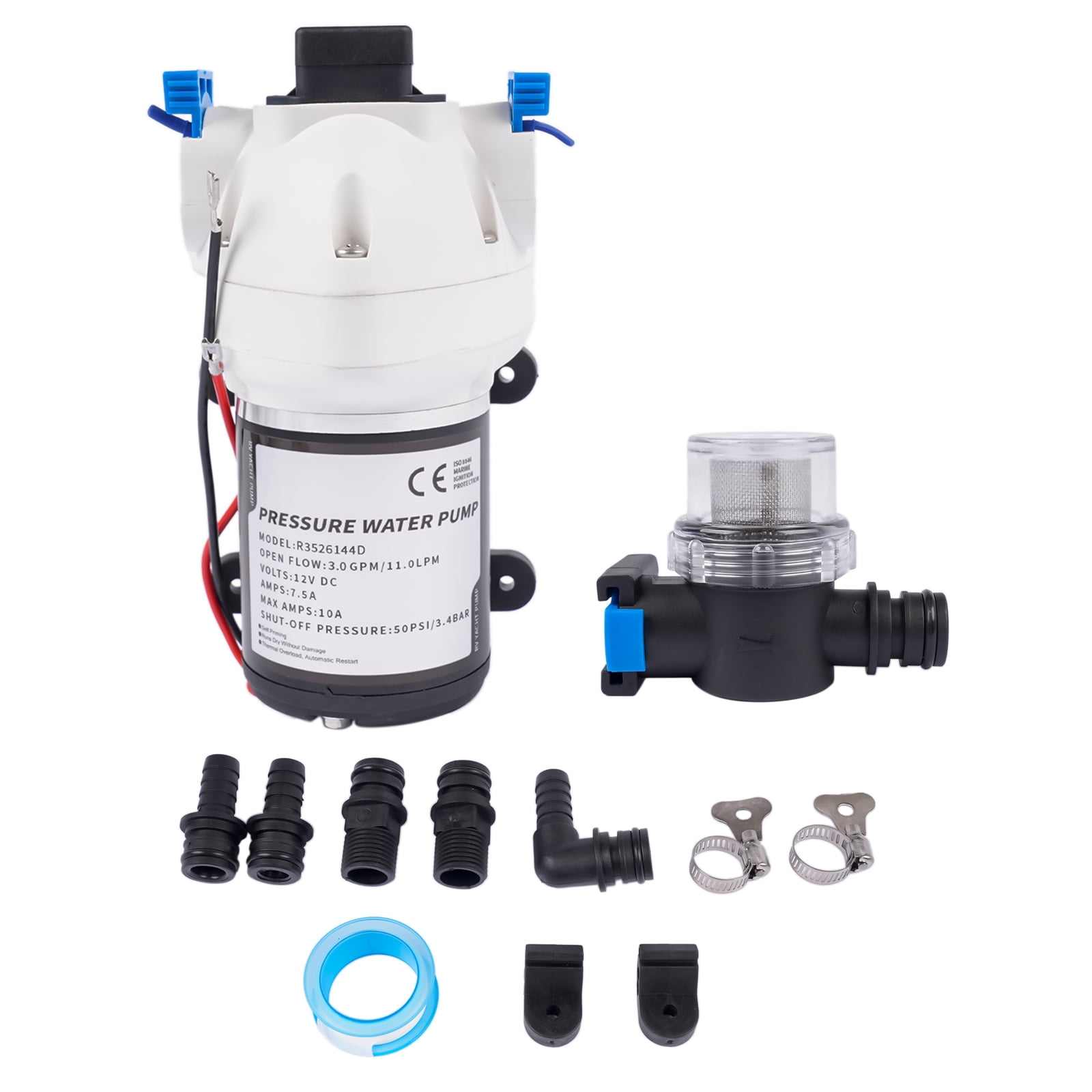 GELUOXI R3526144D RV Water Pump 3 GPM 12V DC 50 PSI Triplex Diaphragm Pump with Pressure Switch