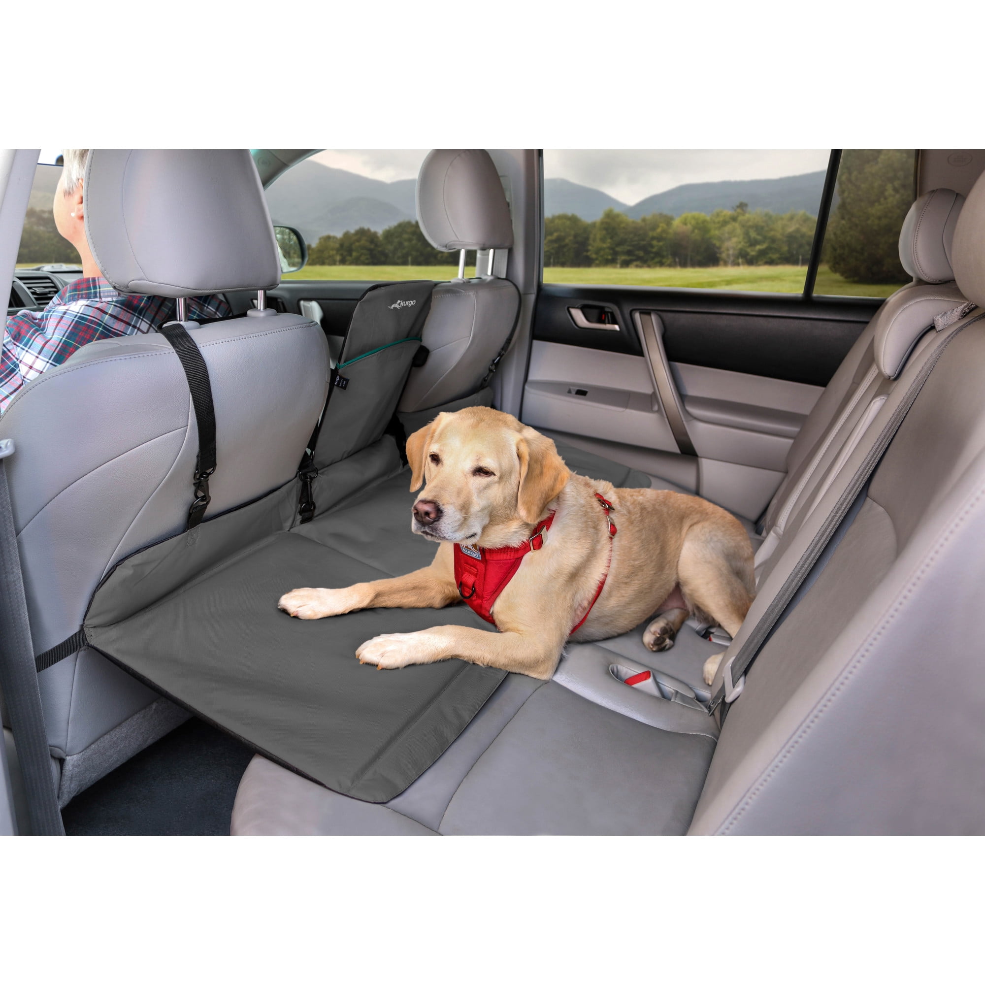 Kurgo Rover Backseat Bridge Dog Car Extender, Seat Bridge for Dogs, Padded Pet Car Barrier, Reversible (black/grey), Water Resistant, Universal Fit, Up to 75 lbs
