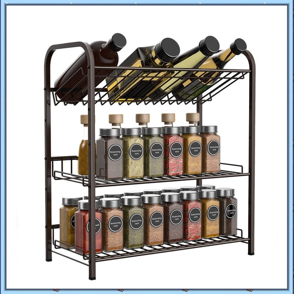 Auledio 3 Tier Metal Spice Rack Organizer Adjustable Step Shelf Seasoning Organizerfor Kitchen (Bronze)