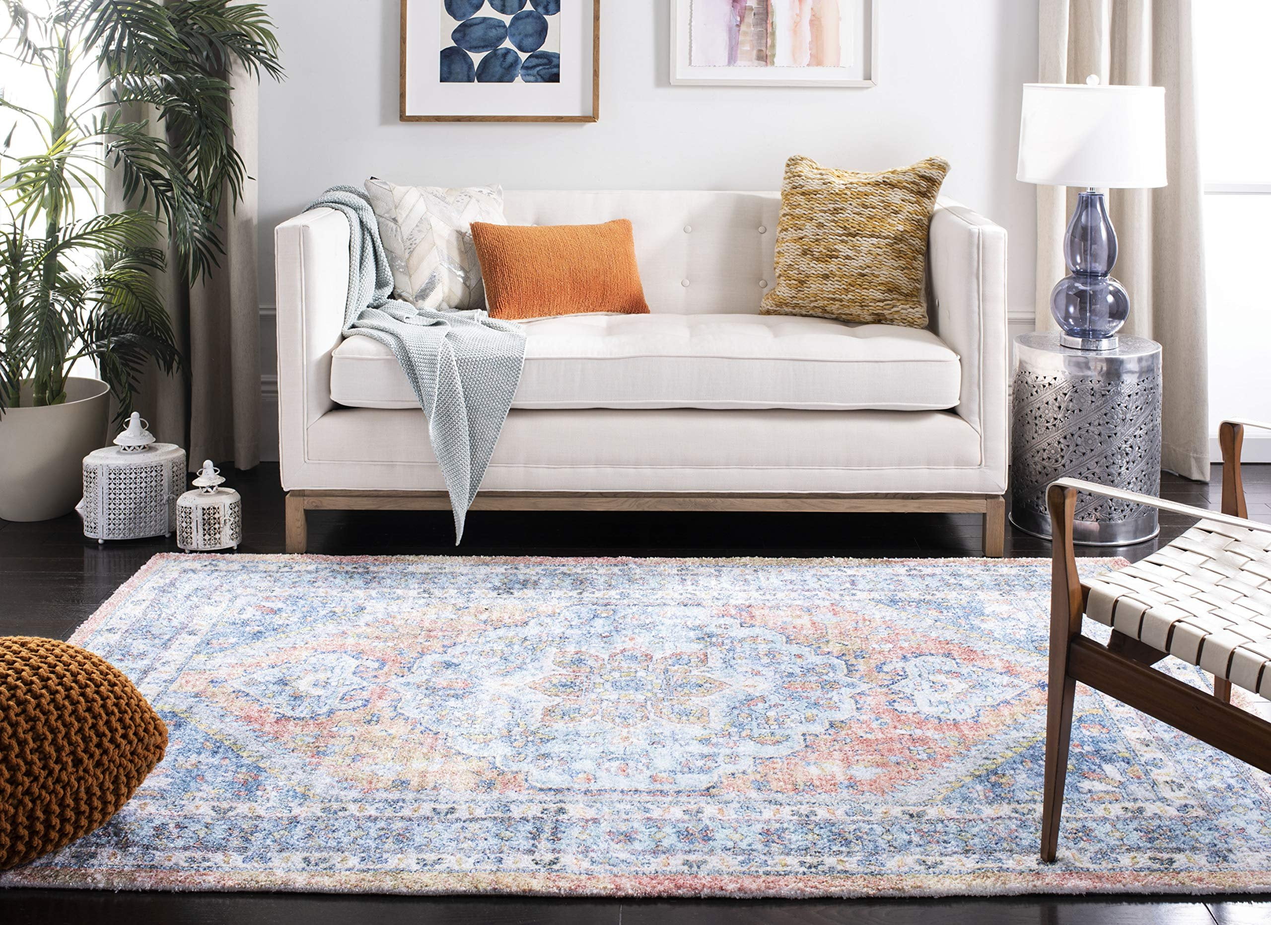 SAFAVIEH Saffron Ethelbert Distressed Oriental Area Rug, Blue/Rust, 3' x 5'
