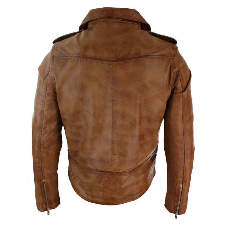 Mens Slim Fit Cross Zip Tan Brown Brando Casual Soft Real