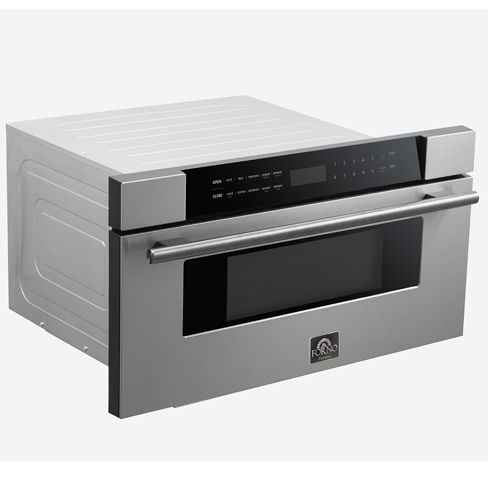 Forno Capoliveri 30-Inch Microwave Drawer, Stainless Steel, 1.2 cu.ft, 1500 Watts, Built-In, Touch Control LCD Display, Auto-Touch Open/Close, 11 Power Levels, Sensor Cooking