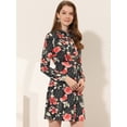 thumbnail image 3 of Vestido De Camisa Con Estampado Floral De Lunares Por Encima De La Rodilla Ceñido Con Botone Solapa Para Mujeres Flor Roja Negra XS, 3 of 5