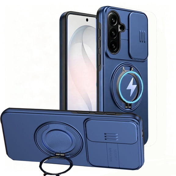for Samsung S26 FE Rugged Case,Rotating Kickstand,Compatible for Magsafe,Slide Camera Protection,Shockproof Cover For Galaxy S26 FE(Navy Blue)