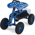 thumbnail image 1 of YUSAZENS 360Degrees Rotatable Rolling Garden Work Stool with Retractable Handle 4 Wheels Double Frame Backless Iron Rubber Structure Gentian Blue for Gardening, 1 of 8
